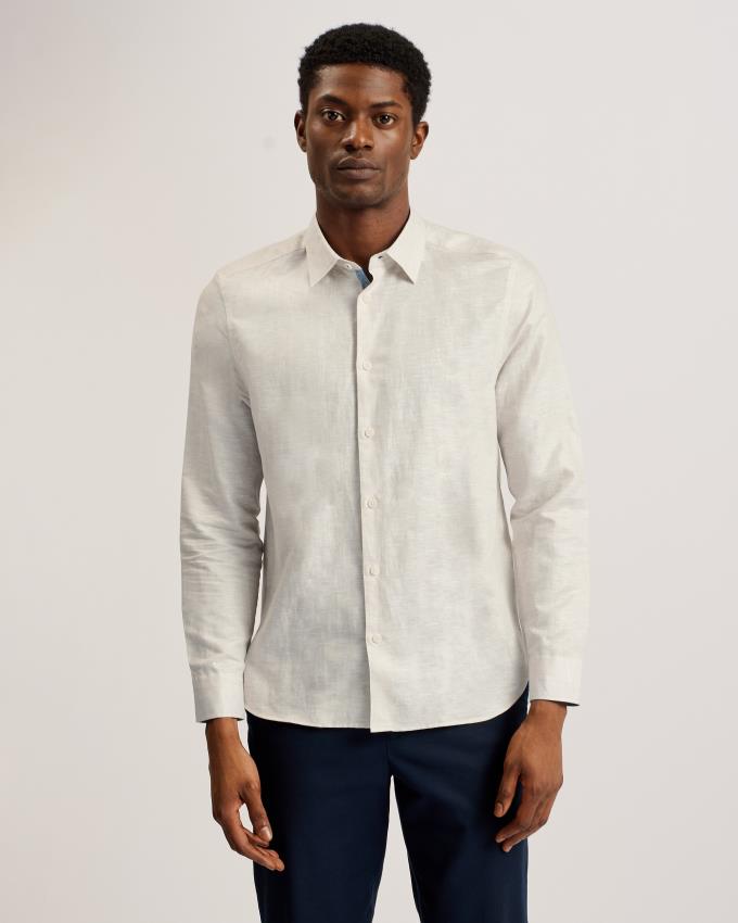 Chemises Ted Baker Long Sleeve Linen Cotton Grise Homme | UMX-25449705